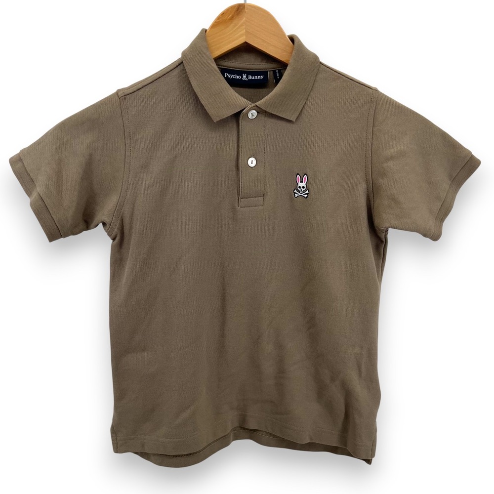 Psycho Bunny Boys Khaki Pima Cotton Short Sleeve Polo Embroidered Size 10/12 M